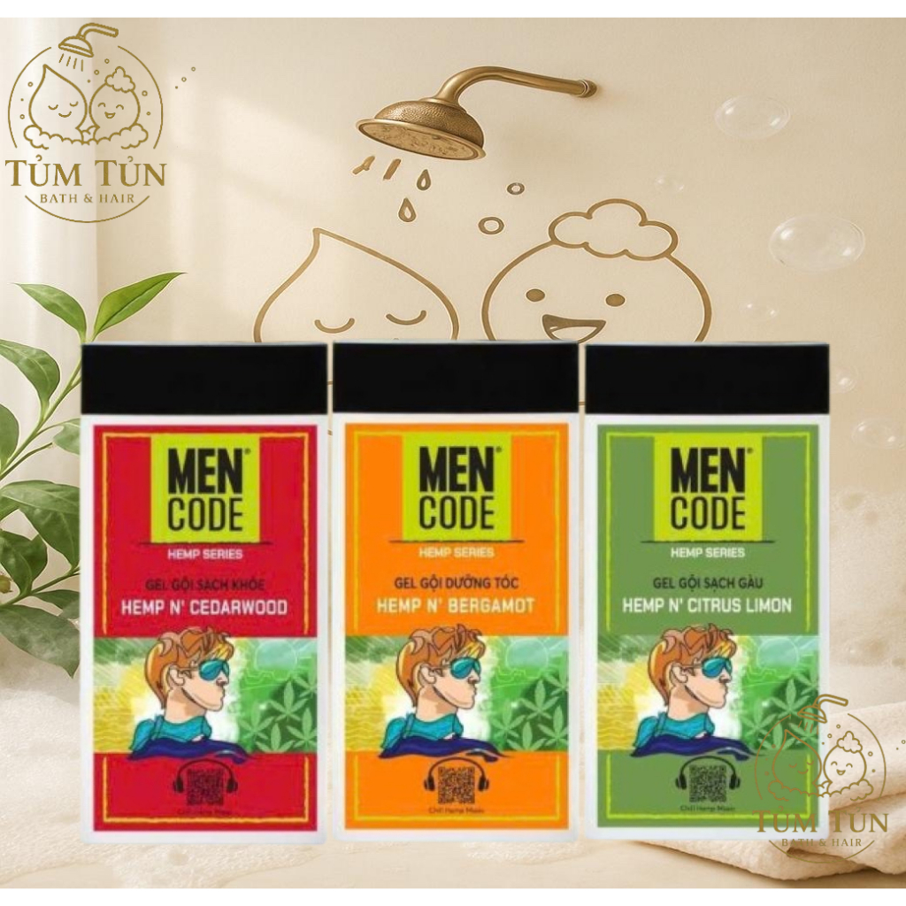 Gel Gội Mencode 350g Cho Nam – Sạch Khỏe, Hương Hemp & Gỗ Tuyết Tùng, Cam Chanh Tươi Mát