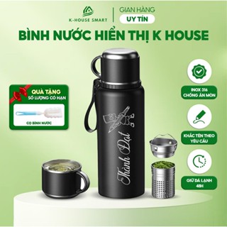Bình nước giữ nhiệt Warrior K House inox 316 dung tích lớn có lọc bã trà giữ nhiệt lạnh hiển thị nhiệt độ