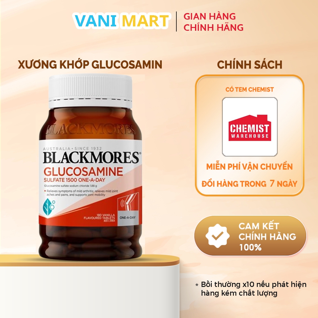 [LINK MỚI] Viên uống bổ xương khớp Glucosamine Blackmores 1500mg của Úc Giảm đau nhức, thoái hoá xương khớp 180 viên
