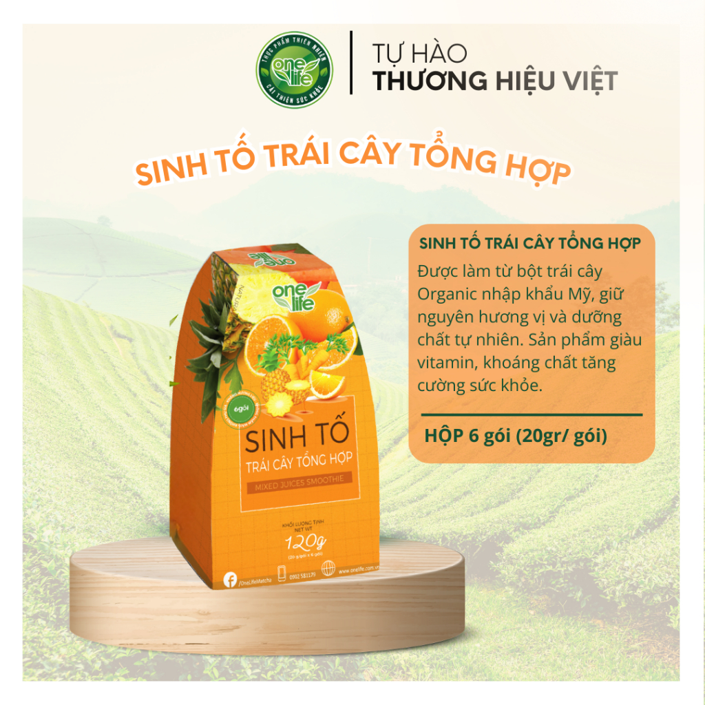 Hộp 6 gói Bột Sinh tố trái cây Cam Dứa Cà Rốt ONELIFE hòa tan uống liền