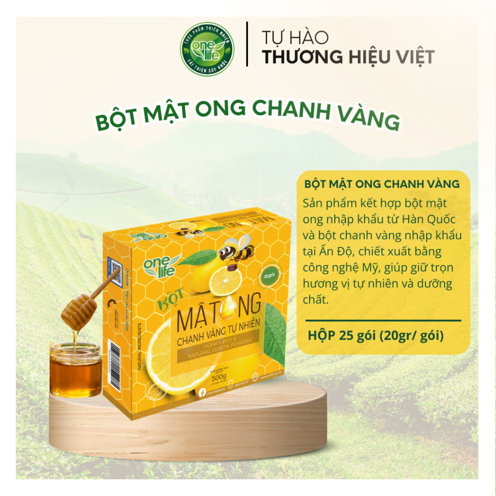 Hộp 25 gói Bột Mật Ong Chanh Vàng ONELIFE hòa tan uống liền giảm cân, không đường