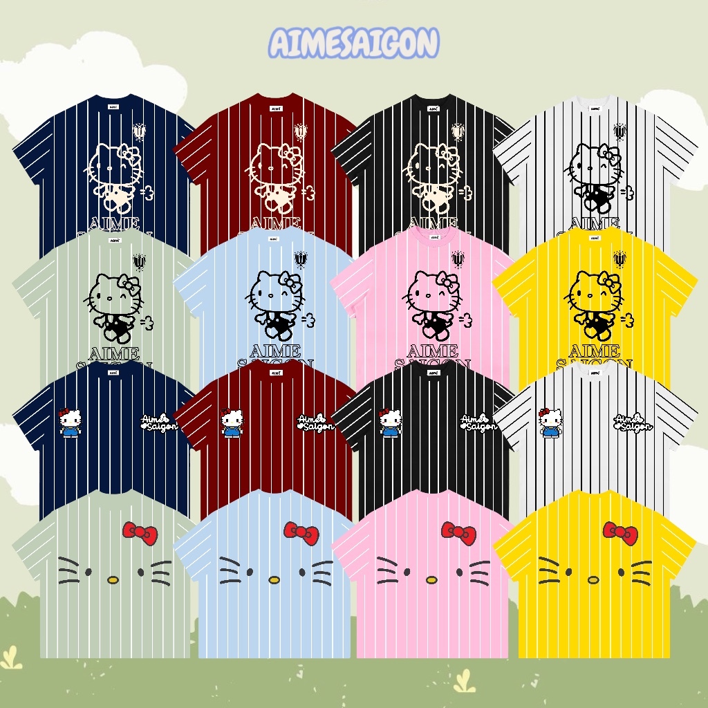 [Ver2] Áo Thun Boxy AIMÉ Cotton 250gsm Cổ Tròn Nam Nữ " FULL SỌC HELLO KITTY " Áo Phông Nữ Form Rộng Nữ Mùa Hè Kiểu Đẹp | BigBuy360 - bigbuy360.vn