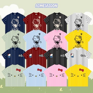 [Ver2] Áo Thun Boxy AIMÉ Cotton 250gsm Cổ Tròn Nam Nữ " FULL SỌC HELLO KITTY " Áo Phông Nữ Form Rộng Nữ Mùa Hè Kiểu Đẹp