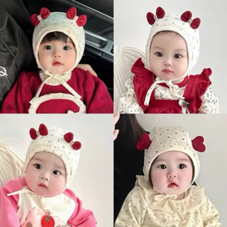  Mũ trùm tai buộc dây đính nơ xinh xắn cho bé gái 3-12 tháng vòng đầu 36-46cm M09  