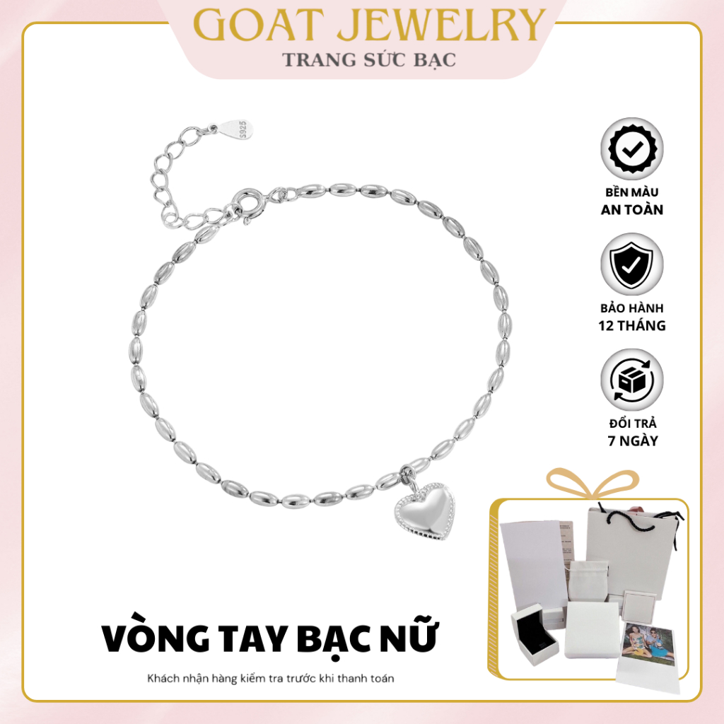Vòng Tay Nữ Bạc S925 Goat Jewelry Rice Seed Bracelet Hạt Hạo Trái Tim Tình Yêu Bạc S925 Trang Sức Ca