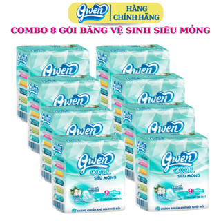 (Hàng chính hãng) Combo 8 Gói Băng Vệ Sinh Gwen Cool 9 Miếng Mặt Vải Siêu Mềm, Bạc Hà Mát Lạnh