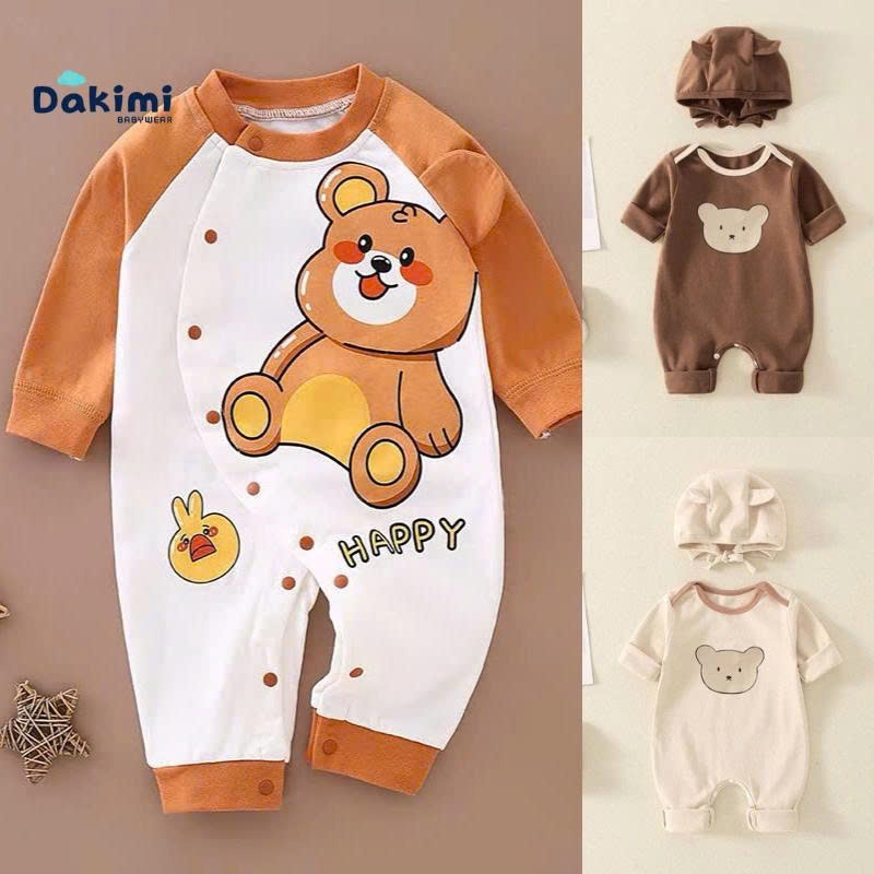 Bodysuit dài tay hình thú Dakimi chất thun lạnh ,đồ liền thân cho bé trai bé gái từ 0-12M