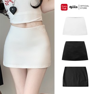   V108 LÓT TRONG  Chân Váy Chữ A QIIEN Váy Siêu Ngắn Phong Cách Y2K Phối Trắng Đen Kẻ Sọc Cạp Trễ 