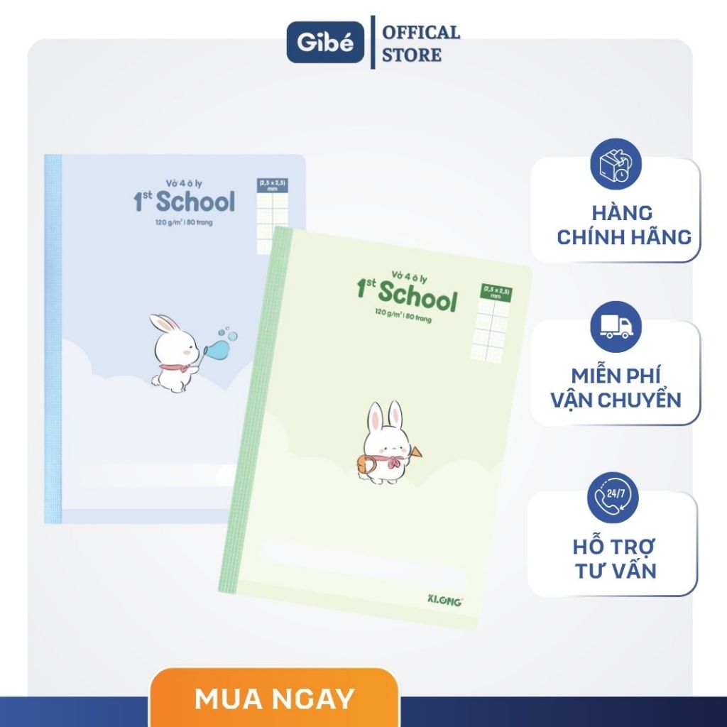 Vở 4 ô ly may dán gáy 1st School B5¯ 80 trang 120/76; MS: 075