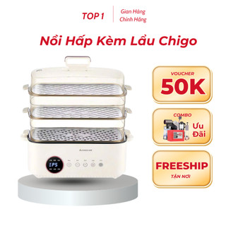 Nồi Hấp Kèm Lẩu Điện Chigo 1200W Đa Năng Thiết Kế Hẹn Giờ, Giữ Ấm 24 Giờ Hấp Gà Tiện Lợi Sử Dụng