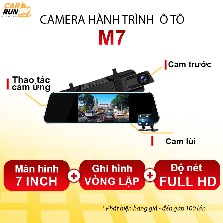 Camera hành trình gương ô Tô M7. Camera hành trình màn cảm ứng 7 inch Full HD 1080P [BẢO HÀNH 12 THÁ