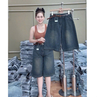 TIENSTYLE _ Quần Jean Ngố Lửng 60cm Qua Gối Mạc Da Lưng Chít Thân Ống Rộng Màu Bụi Khói