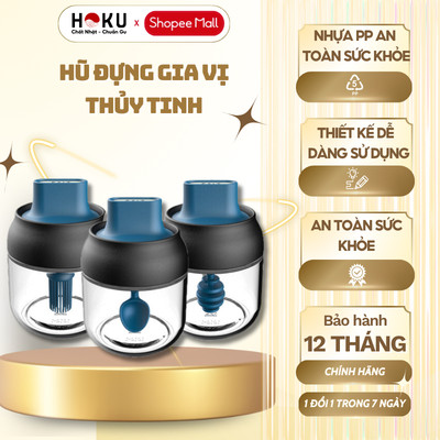 Hũ Đựng Gia Vị Thủy Tinh HOKU Muỗng Nhựa 250ml, 280ml Siêu Tiện Dụng - HDG01