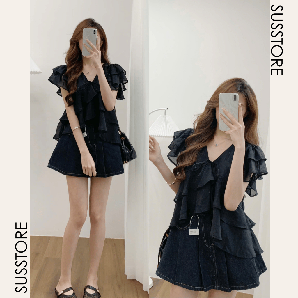 Áo Voan Tơ Cổ V Tay Hến Bèo Tầng A3120 Su Chang Thời Trang Nữ | BigBuy360 - bigbuy360.vn
