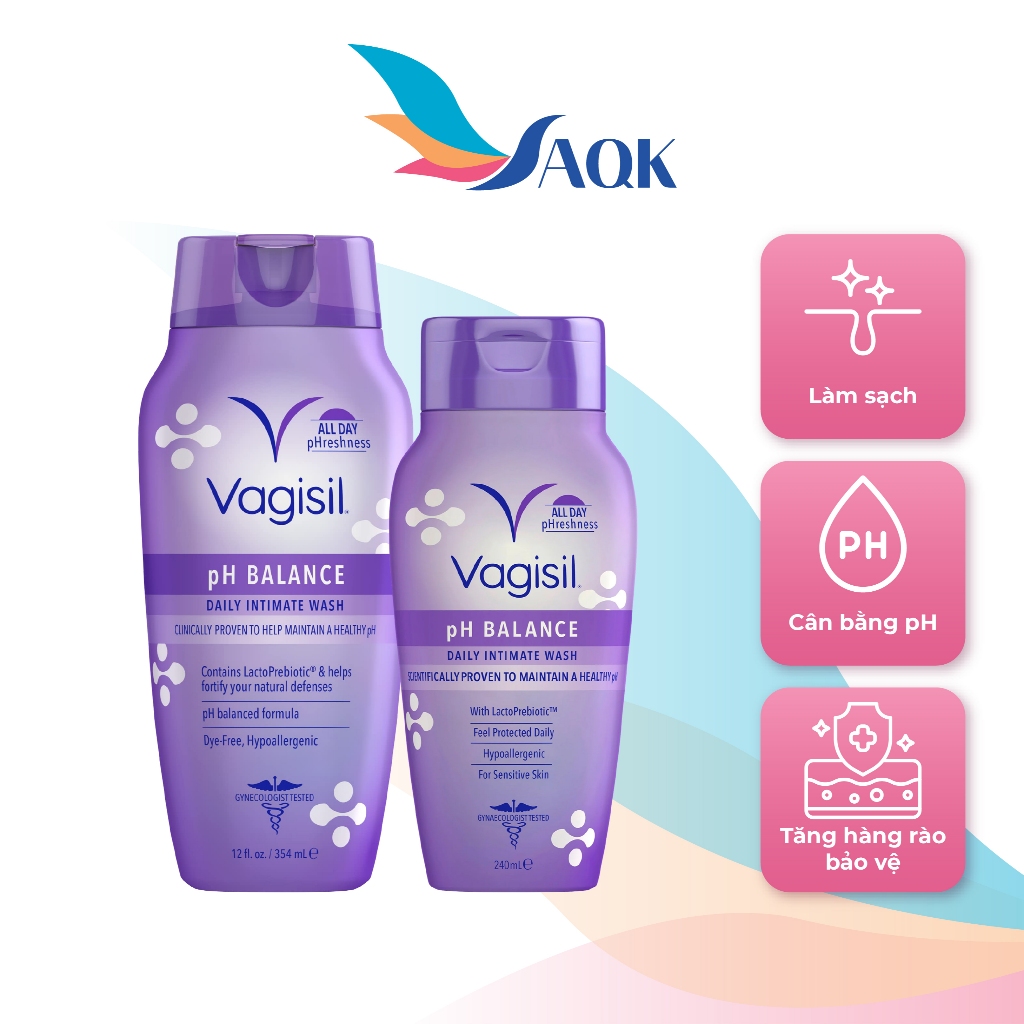 Dung dịch vệ sinh phụ nữ Vagisil pH Balance Daily Intimate Wash (240ml/354ml) - Làm sạch dịu nhẹ và 
