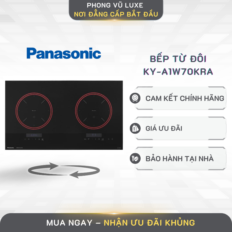Bếp từ đôi Panasonic KY-A1W70KRA cảm ứng nhạy, bảo hành chính hãng