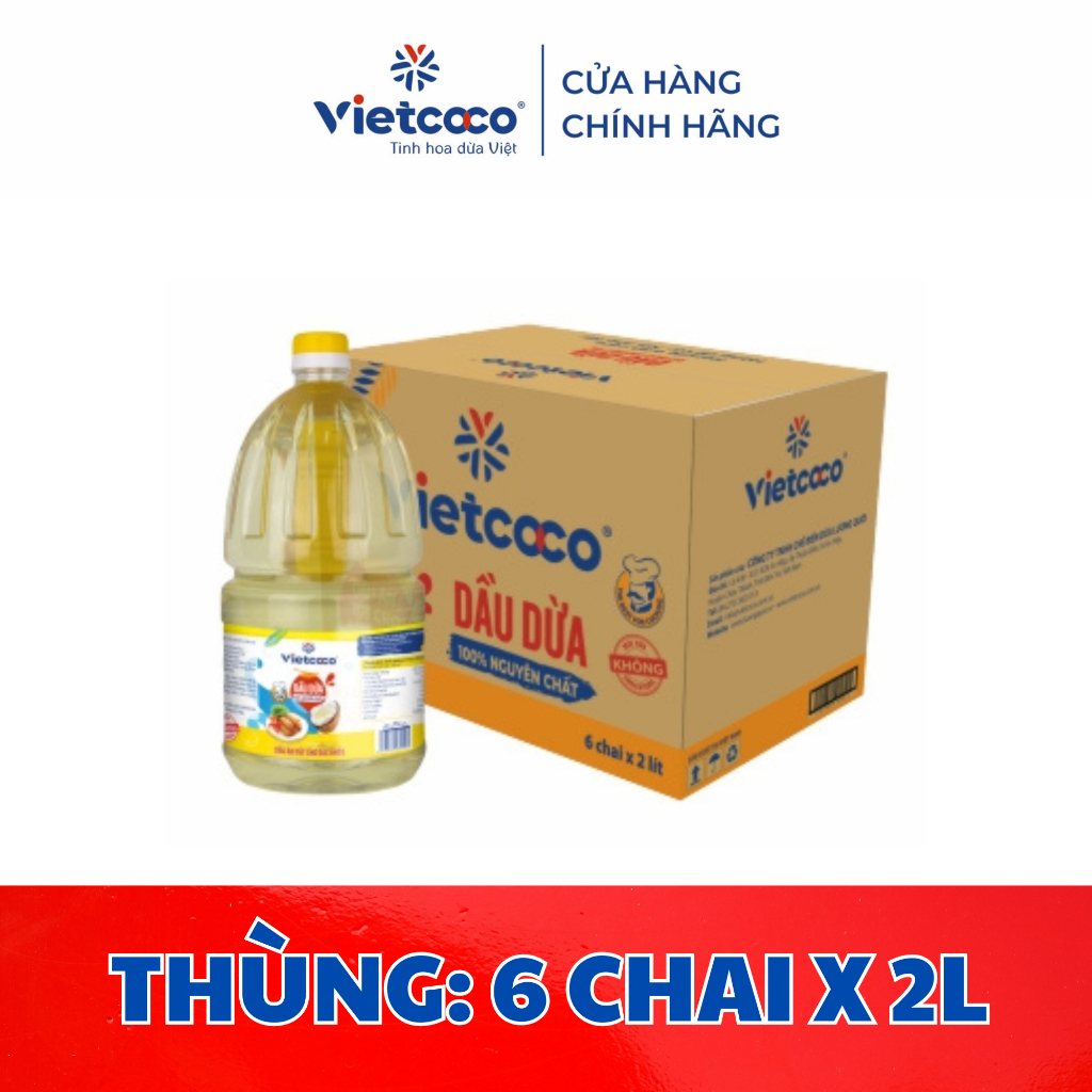 [THÙNG 6 CHAI] Dầu dừa cooking Vietcoco - dầu dừa nấu ăn 2L/ chai