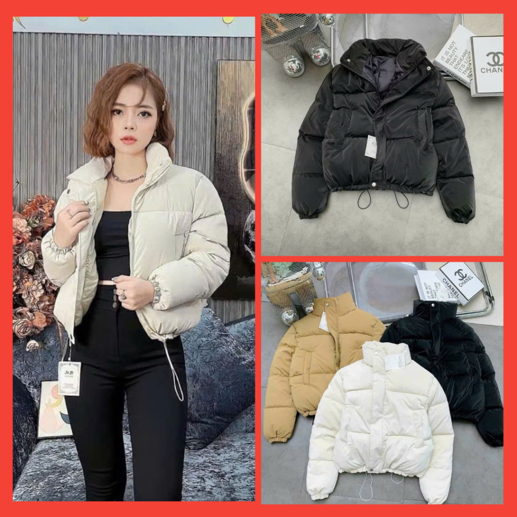 Áo Phao Nữ Chất Nhung Lì Không Có Mũ Basic