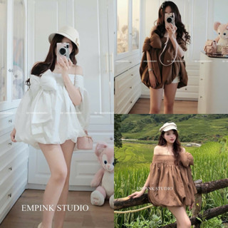   A0.239  Áo Trễ Vai Xỏ Tay Nơ Bông To 3 Màu Dáng Bí Phồng Hàng 2 Lớp 