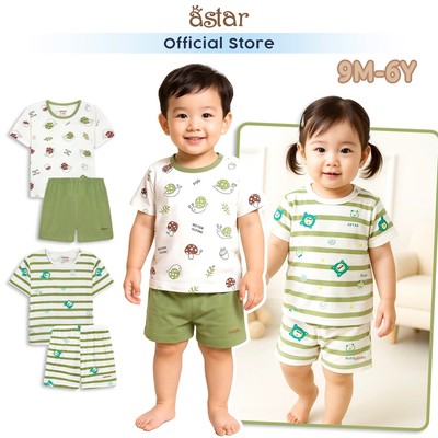 Bộ cộc tay cài vai Greenby thương hiệu Asbaby cho bé trai, bé gái 9 tháng đến 6 tuổi