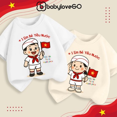 Áo thun Việt Nam cho bé trai bé gái BabyloveGO áo phông cotton mềm mịn thoáng mát cổ bo tròn phong cách basic