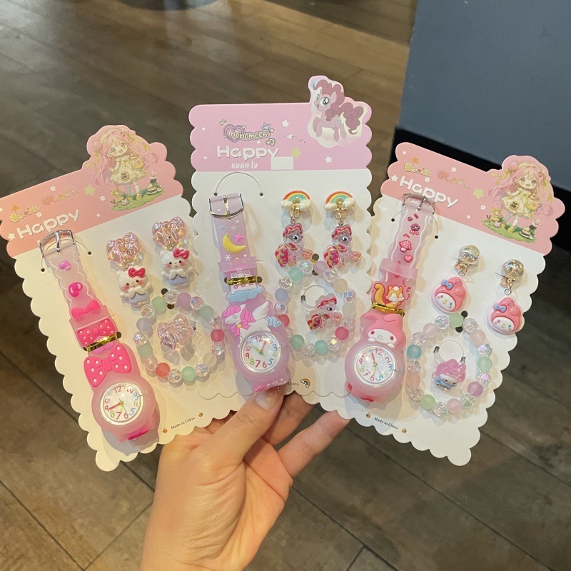 Bộ Trang Sức Cho Bé Gái Gồm Đồng Hồ, Vòng Tay, Bông Tai, Nhẫn, Quà Tặng Cho Bé