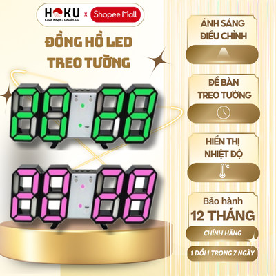 Đồng Hồ LED Treo Tường Để Bàn HOKU Nhỏ Gọn, Hiển Thị Ngày Tháng Nhiệt Độ, Điều Chỉnh Độ Sáng - DHL02