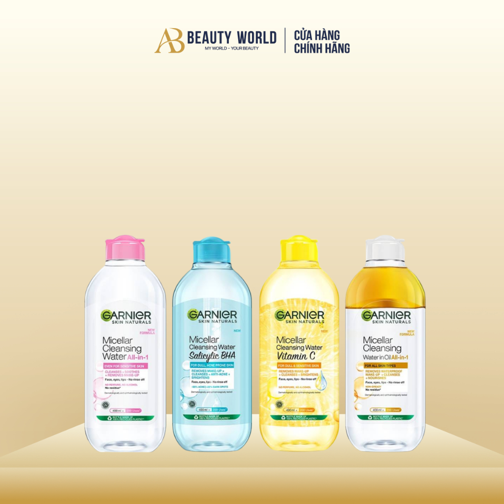 Nước Tẩy Trang Làm Sạch Sâu Garnier Micellar Cleansing Water 400ml AB Beauty World Sản Phẩm Chính Hã