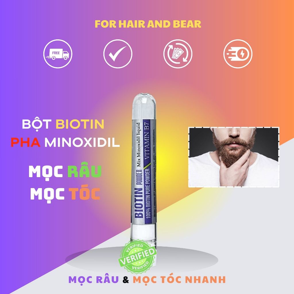 Bột Biotin pha Minoxidil 5% Nguyên liệu Mỹ phẩm tăng hiệu quả Mọc Râu Mọc Tóc nhanh Ngăn Rụng Tóc