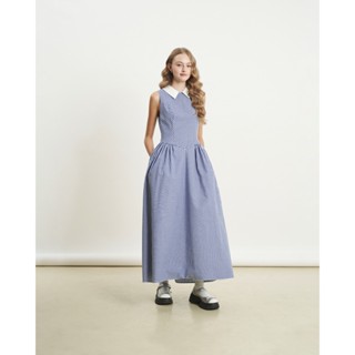 Đầm MARJANE đầm xòe thanh lịch cho nữ, đi tiệc đi làm đi chơi, dáng dài kẻ sọc và caro cổ bẻ không tay KHÂU BY CQ