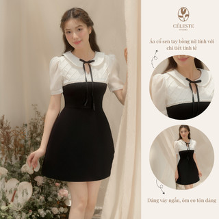 CÉLESTE - Váy Đầm Đen Cổ Sen Viviant Dress Phối Nơ Nhỏ Điệu Đà Thanh Lịch