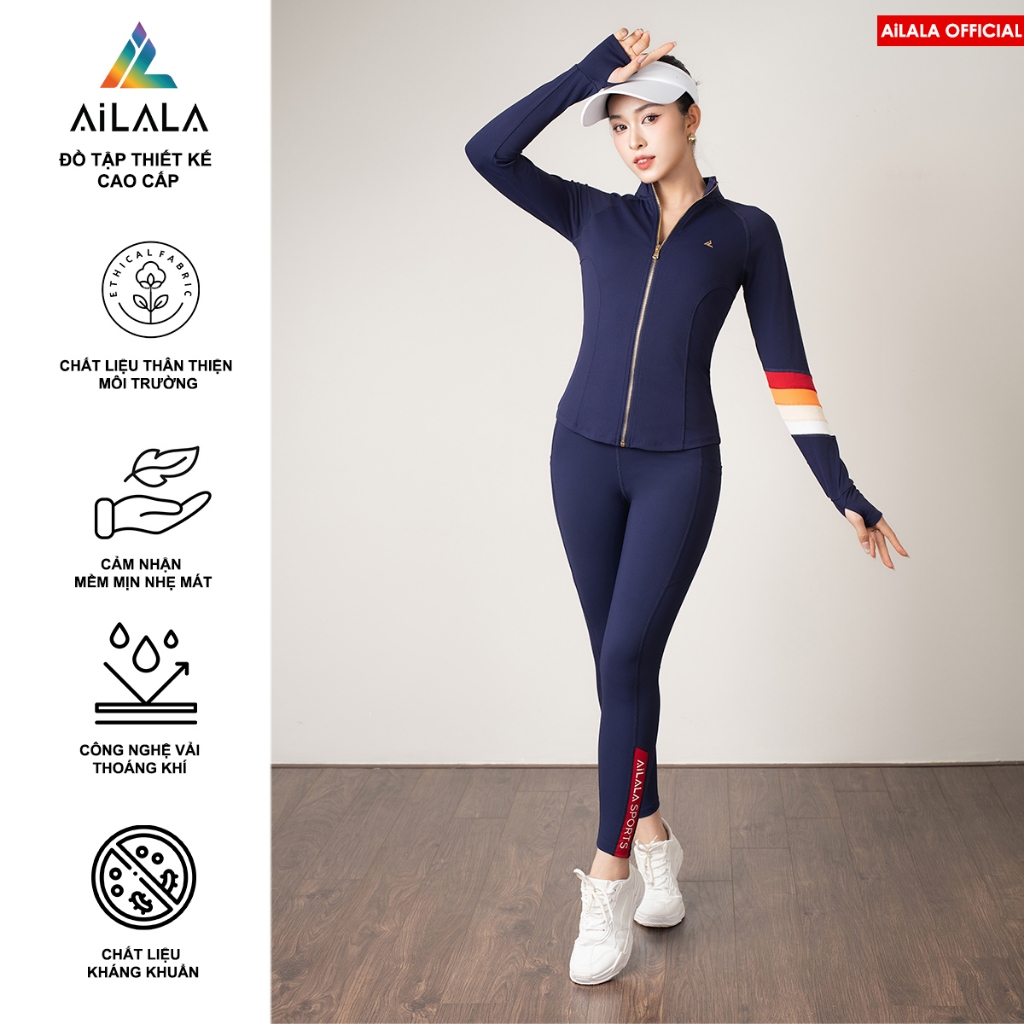 Bộ Đồ Tập Yoga Gym Thể Thao AiLALA AK04 Áo Khóa và Quần Legging Cạp Cao, Chất Liệu Ailift Cao Cấp