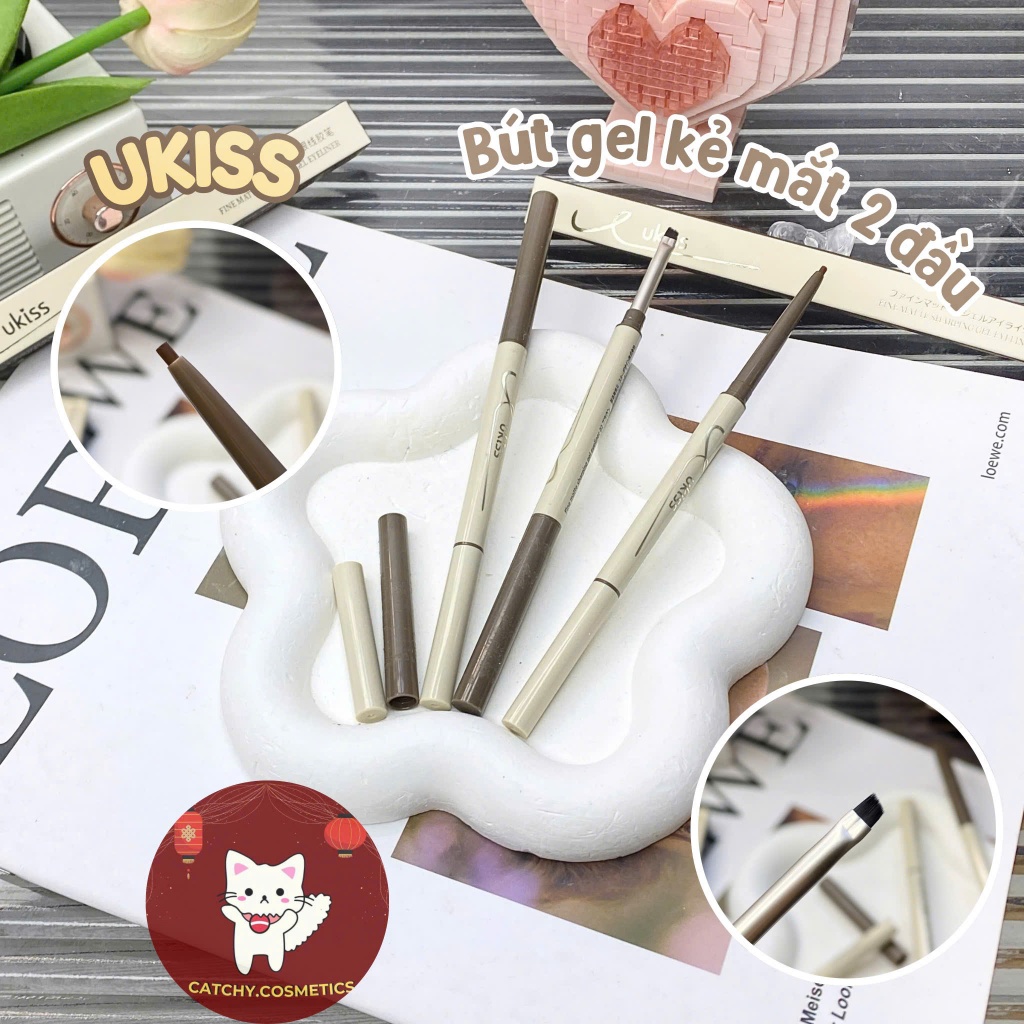 [UKISS] Bút Kẻ Mắt Ukiss Dạng Chì Gel 2 Đầu Kèm Cọ Tán Tiện Lợi, Fine Matte Sharping Gel Eyeliner