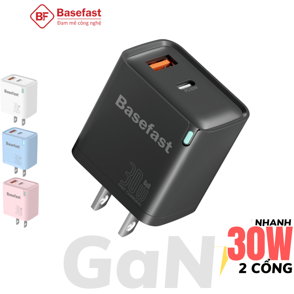 Củ sạc nhanh 20W 30W 2 cổng Basefast cục sạc type c chống quá tải nhiệt cho iP samsung Xiaomi Oppo 