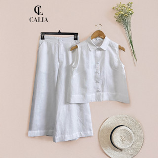 Bộ Pammy, Set Bộ Nữ áo sơ mi sát nách chất liệu đũi tơ xước cao cấp, mặc thoải mái thoáng mát, quần dáng suông lưng thun