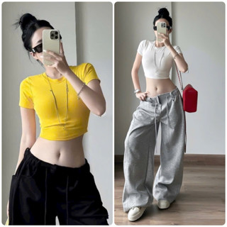  Áo Thun Trơn Cổ Tròn Crotop Size S M L Cho Nữ 