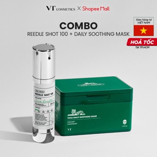 [Combo] Tinh chất Vi kim VT REEDLE SHOT 100 & Hộp mặt nạ dưỡng da VT CICA DAILY SOOTHING MASK (30 miếng)