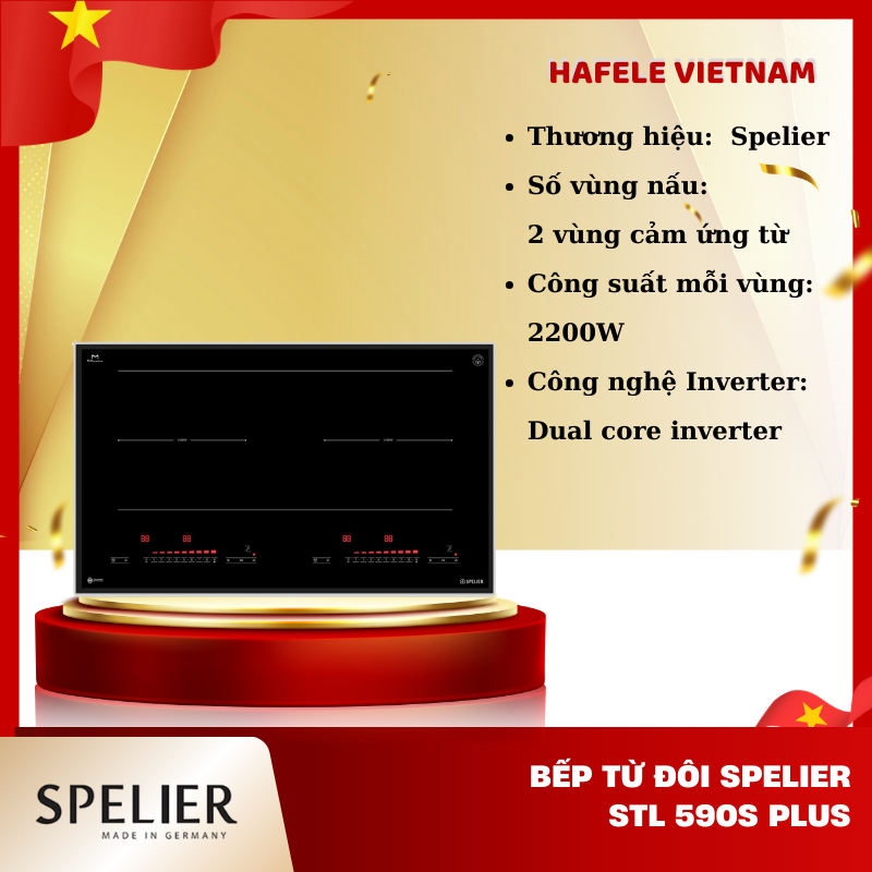 Bếp Từ 2 Vùng Nấu Spelier STL 590S Plus - Dual core inverter Siêu Tiết Kiệm - FEM