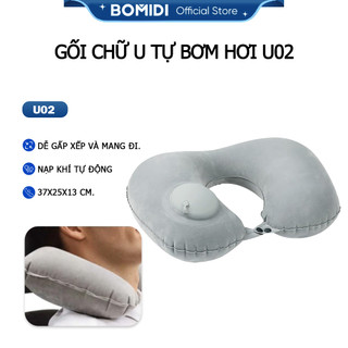  BOMIDI-Gối Chữ U Tự Bơm Hơi - Gối Chữ U02 Du Lịch Gấp Gọn  Màu Xám-Mua Hàng Tặng. 