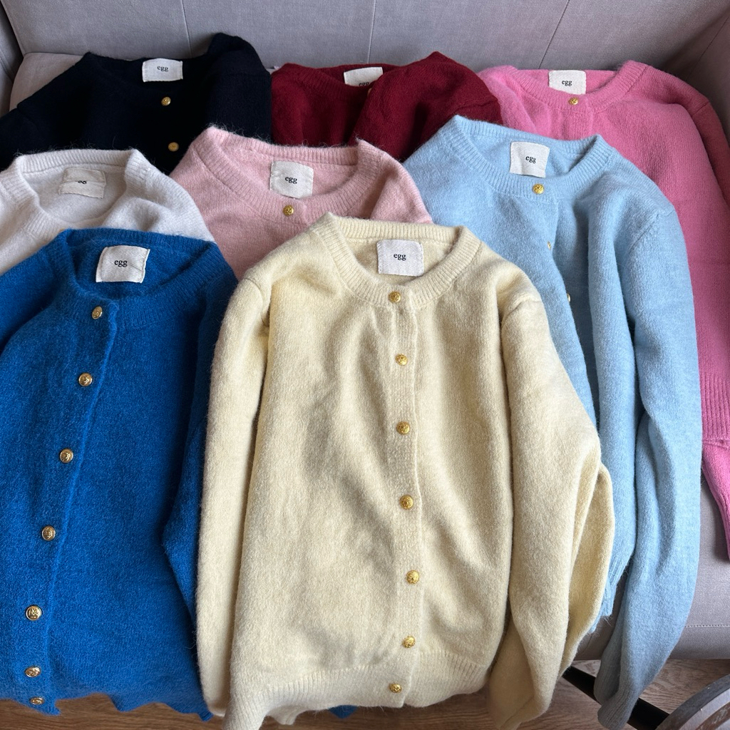 ( HÀNG SẴN ) Áo cardigan len lông thỏ mác EGG cúc đồng basic dày dặn hàng QC