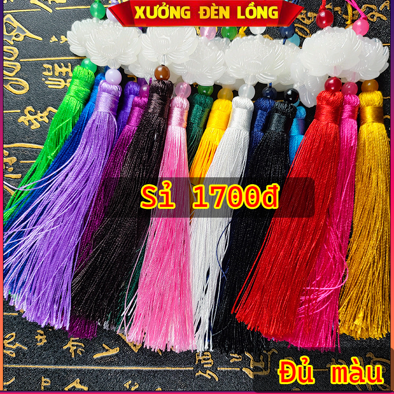 Sỉ 100 Dây Tua Rua Hoa Sen hai mặt ngọc bội trắng treo trang trí, tua rua cổ trang tam sinh tam thế