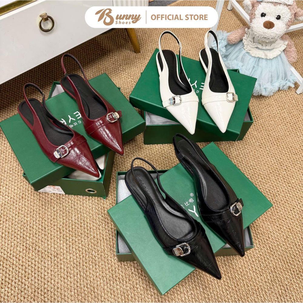 Sục bệt nữ mũi nhọn da mờ kết hợp khoá cài ngang da mềm đế dẻo êm chân 2cm thiết kế đơn giản sang trọng - TN38