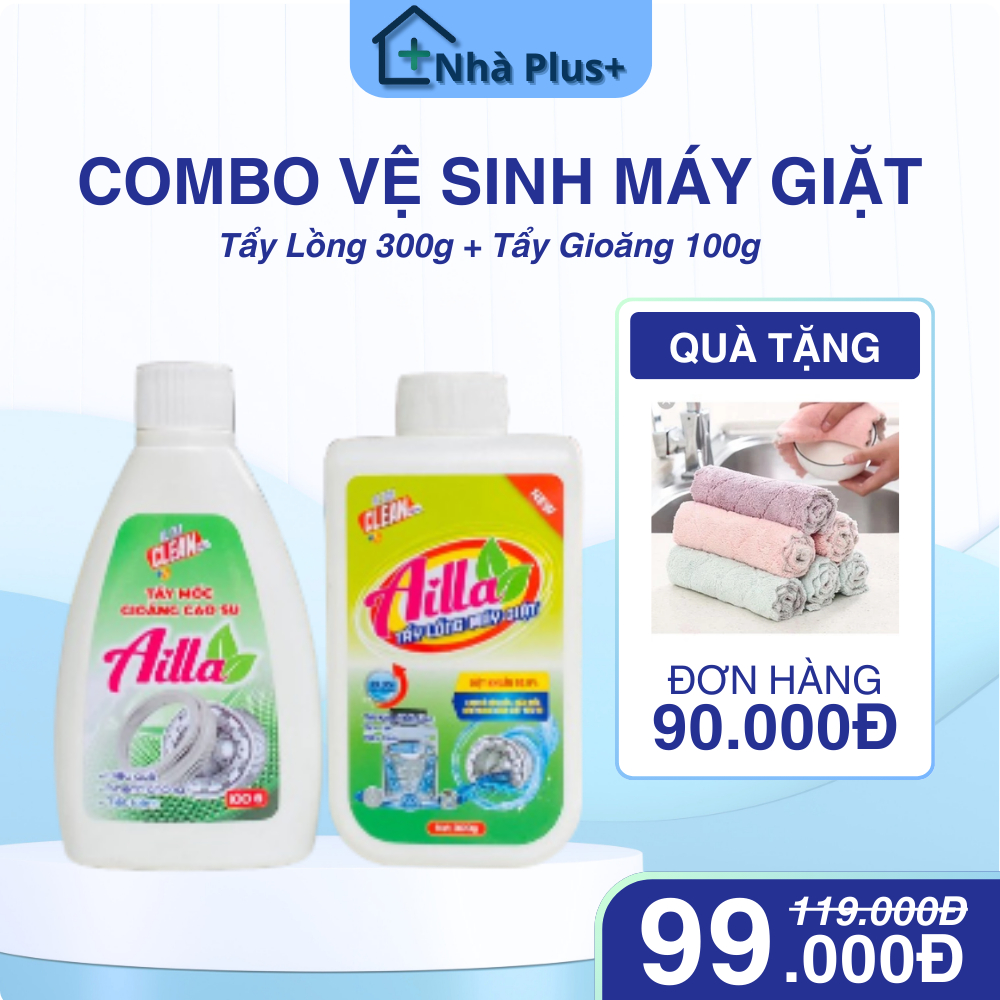 Combo bột tẩy lồng máy giặt AILLA 300g + Gel tẩy gioăng cao su 100g – sạch nấm mốc, khử mùi hiệu quả
