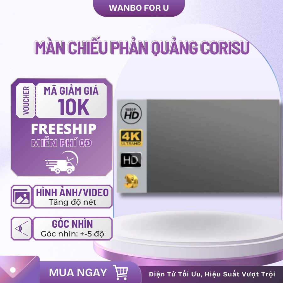 Màn chiếu treo tường phản quang CORISU 120 Inch giúp máy chiếu sáng thêm gấp 5 lần, gấp gọn