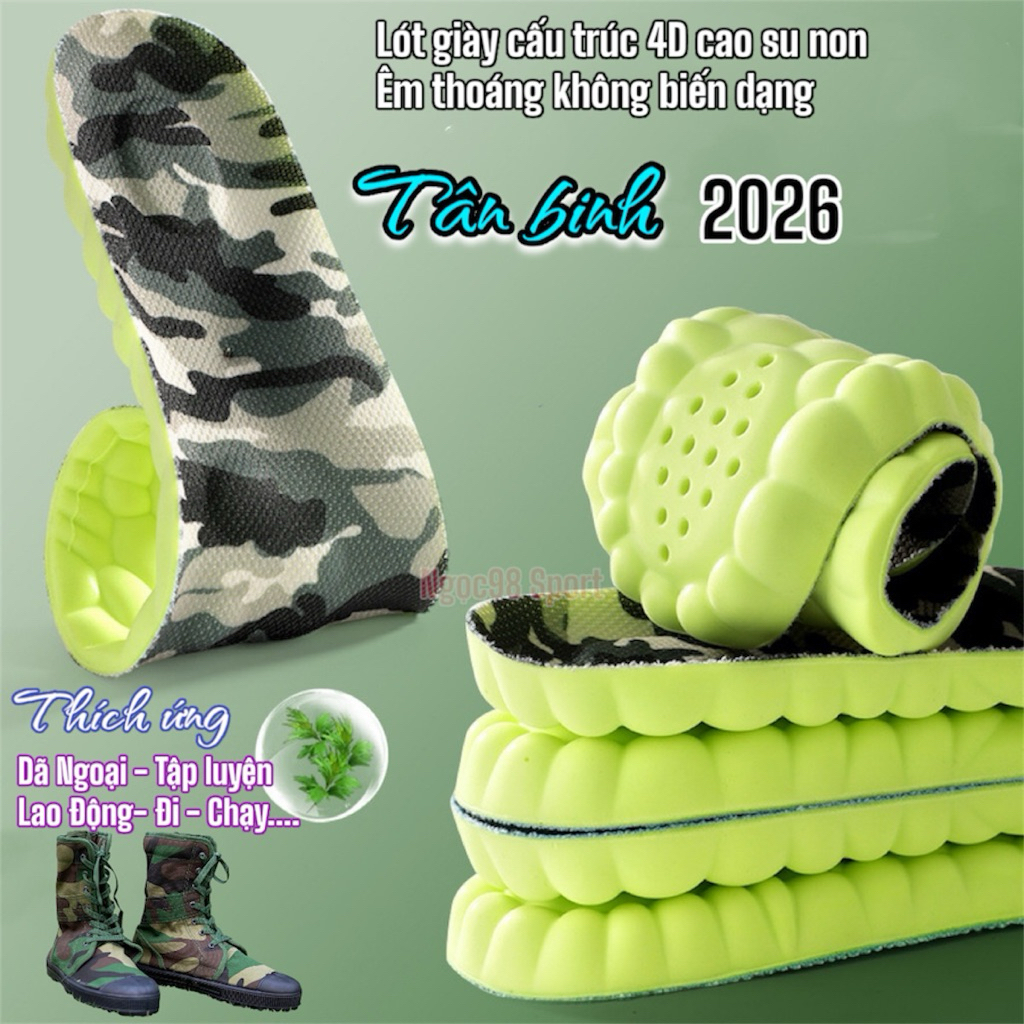 Lót giày cao su non chuẩn 4D,lót giày bộ đội,thể thao,lao động,giày bộ đội, giảm mùi hôi, êm thoáng