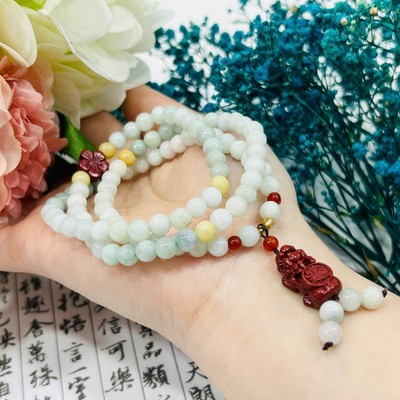 Vòng Tay Cẩm Thạch Type A Quấn 3 Size 5ly Mix Charm Tỳ Hưu Tài Lộc Gỗ Đỏ - Ngọc Trai Trường Thịnh