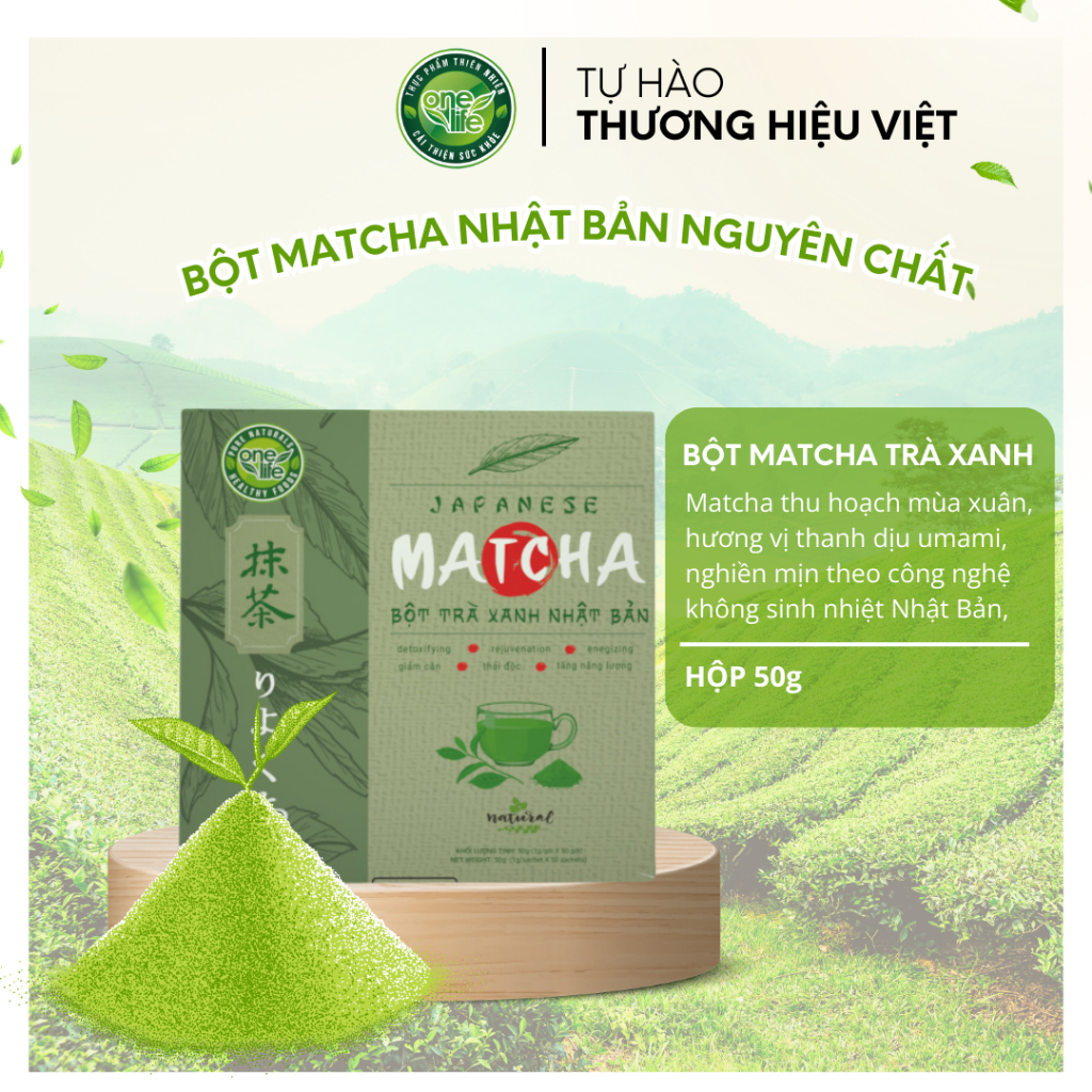 Halal Bột Matcha Trà xanh Nhật Bản ONELIFE nguyên chất không đường - Hộp 50gr