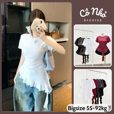 Áo Thun Bigsize Nữ Basic Vải Gân Tăm Co Giãn Phối Tua Rua Phong Cách Retro Vintage A286
