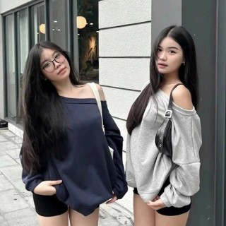 Áo Lệch Vai Nữ Form Rộng, Áo Thun Sweater Trễ Vai Nữ Chất Vải Mềm Mịn Dày Dặn Trẻ Trung Phong Cách Hàn