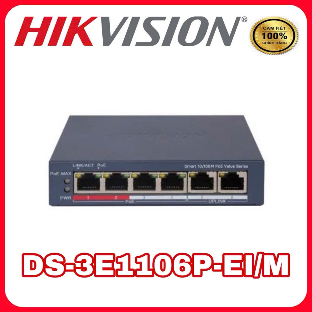 Switch mạng 4 cổng PoE HIKVISION DS-3E1106P-EI/M